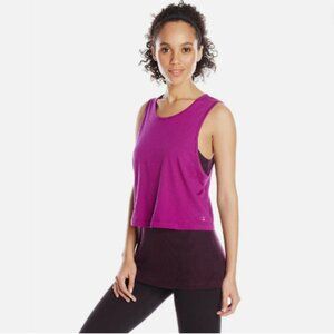 Champion Cropped Magenta Over a Ribbed Deep Purple Tank
